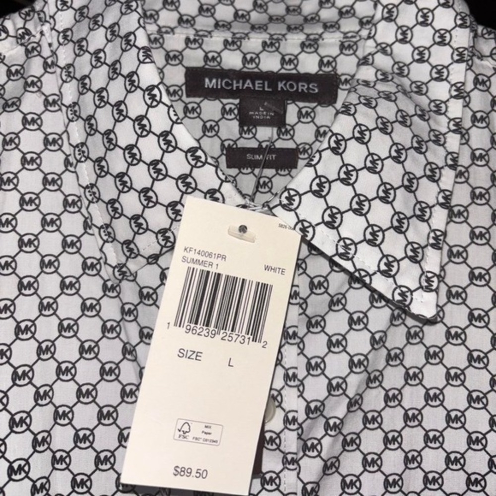 Brand new with tags Michael Kors MK monogram men's button down shirt slim fit L